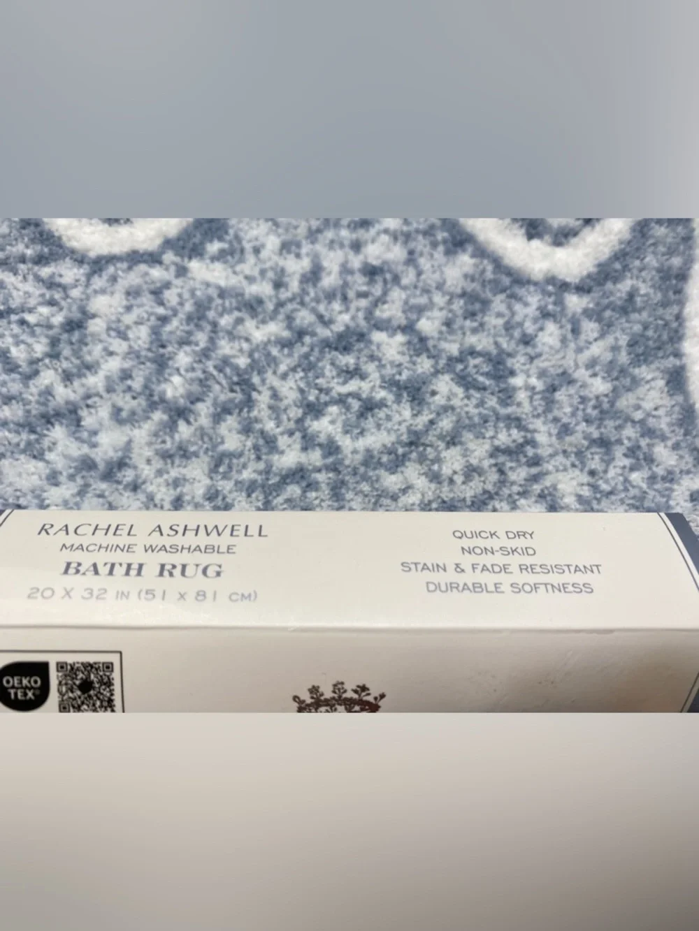 Rachel Ashwell ❤️White Bow Cozy Bath Rug 20x32”Sky Blue NWT